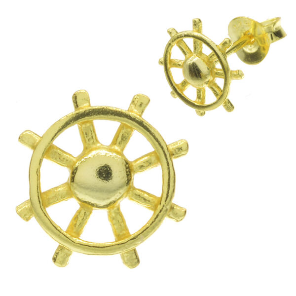 Silver Stud Earring - Gold-Plated Steering Wheel