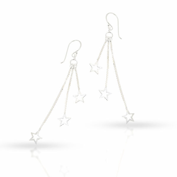 925 Sterling Silver Drop Earrings – Long Star Cascades on Fine Chains