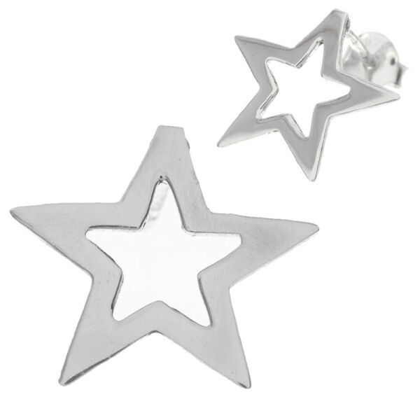 925 Sterling Silver Stud Earrings – Open Star Frames with Broad Edges