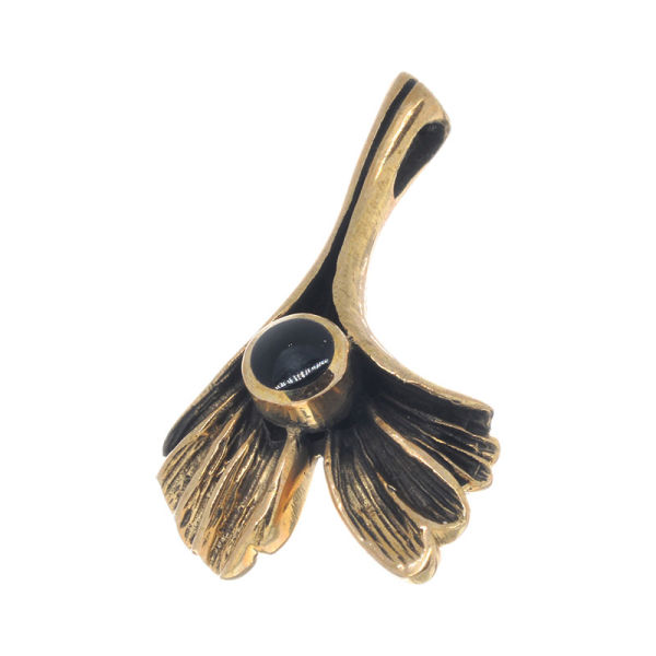 Bronzeanhänger - Blatt mit Stein Onyx