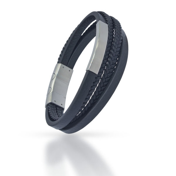 Echtlederarmband - Multibänder mit Gravurplatte Stahl-braun