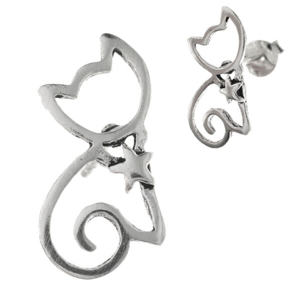 Silver Earrings - Cat
