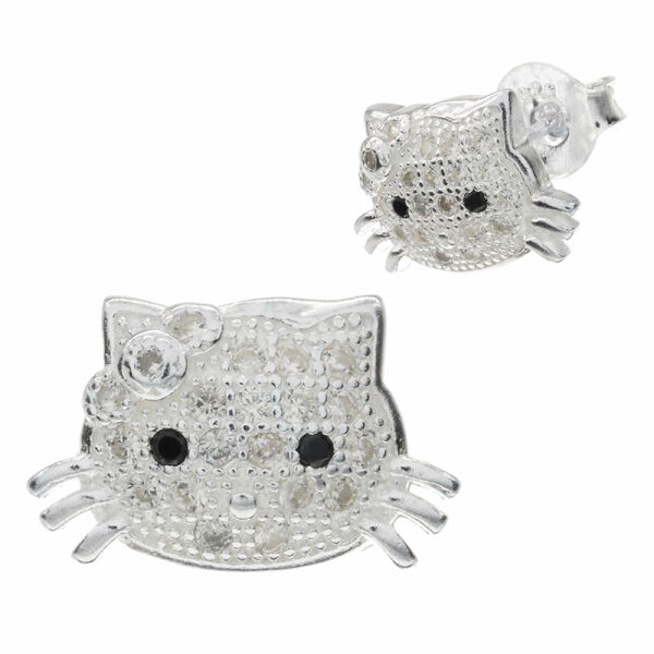 Silberohrstecker - Katze mit Steinchen