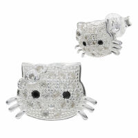Silver Stud Earrings - Cat with small Stones