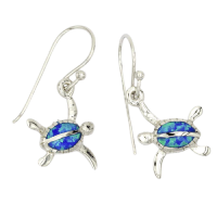 Sea Turtle "Eagle Beach" With Synthetic  Opal - 925 Silver Earrings