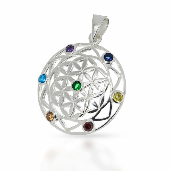 Flower of Life Pendant “Odna” in Chakra Colours in 925 Sterling Silver