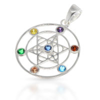 925 Sterling Silver Pendant - Star of David with 7 Chakras