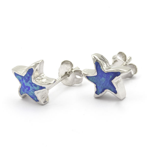 Star Fish "Clearwater Beach" With Synthetic  Opal - 925 Silver Earrings