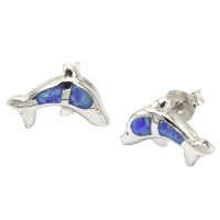 Dolphin"Seven Mile Beach" With Synthetic  Opal - 925 Silver Earrings