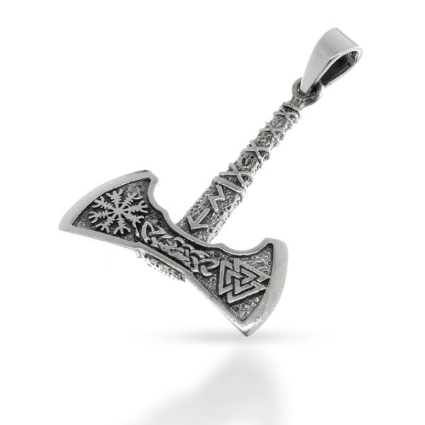 925 Sterling Silver Pendant - Viking Axe with Runes