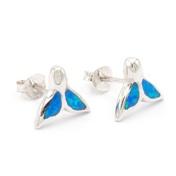 Small Fin "Playa Manuel Antonio" With Synthetic  Opal - 925 Silver Earrings