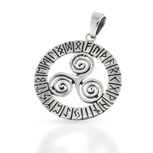 925 Sterling Silberanhänger - Triskele mit Runen