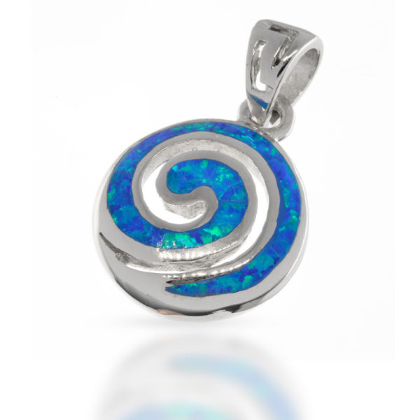 925 Sterling silver pendant - Neptune spiral "Beach of Elafonisi" with synthetic opal
