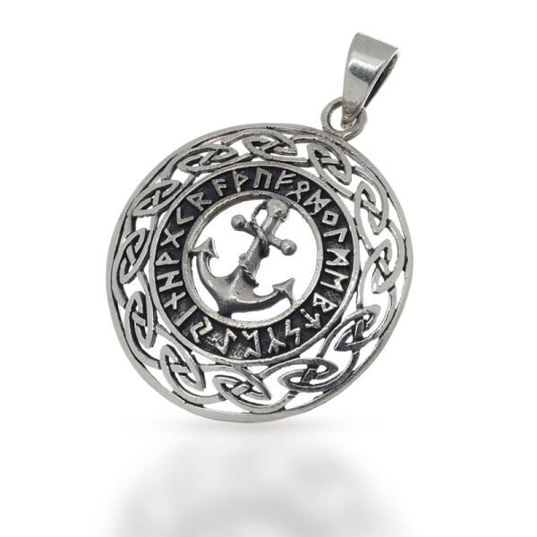 Anker-Amulett mit Runen und keltischem Rahmen aus 925er Silber