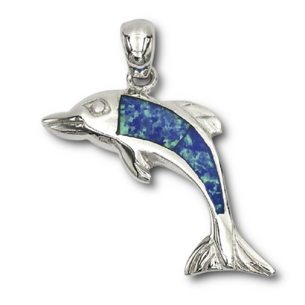 925 Sterling Silver Pendant - Dolphin "Seven Beach" with synthetic opal