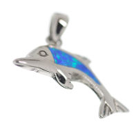 925 Sterling Silberanhänger - Delphin "Seven Beach" mit synthetischem Opal