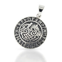 925 Sterling Silver Pendant - Celtic Horse in Runic Circle