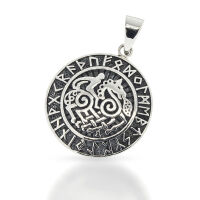 Pferde-Amulett mit Spiralen und Runenkreis aus 925er Silber