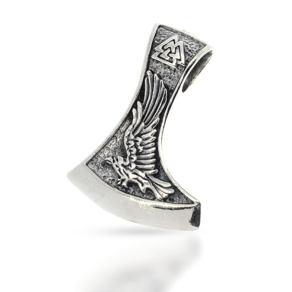 Bearded Axe Pendant with Eagle Relief and Valknut in 925 Sterling Silver
