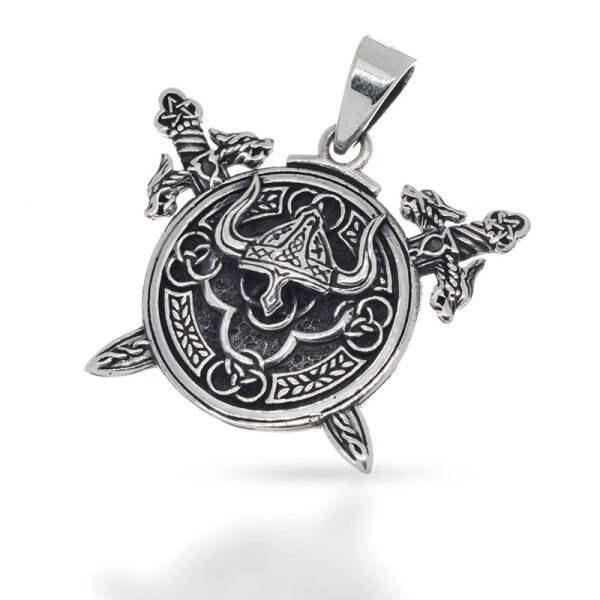Viking Helmet Amulet with Crossed Swords in 925 Sterling Silver