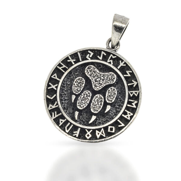 Bear Paw Amulet in Rune Circle in 925 Sterling Silver