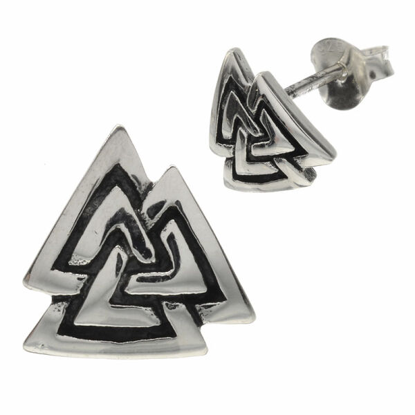 925 Sterling Silver Stud Earrings – Valknut, Small Version