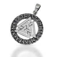 Open Valknut Amulet in Rune Circle in 925 Sterling Silver