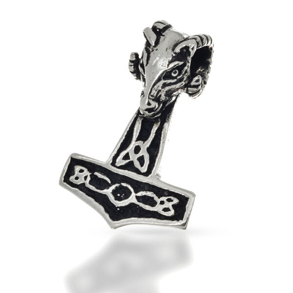 Thorshammer mit Steinbockkopf und Knotenband aus 925er Silber