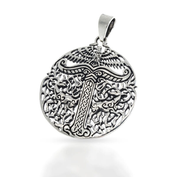 Irminsul-Amulett mit Vogelrelief und Ranken aus 925er Silber