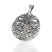 Irminsul-Amulett mit Vogelrelief und Ranken aus 925er Silber