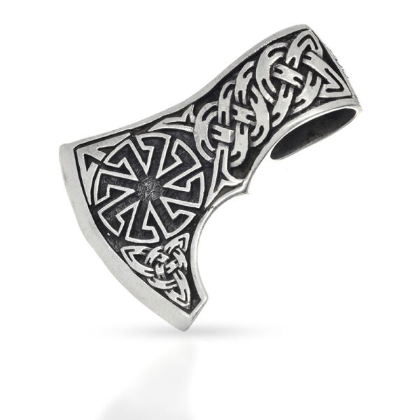 Mammen Axe Pendant with Wheel Motif and Interlace in 925 Sterling Silver