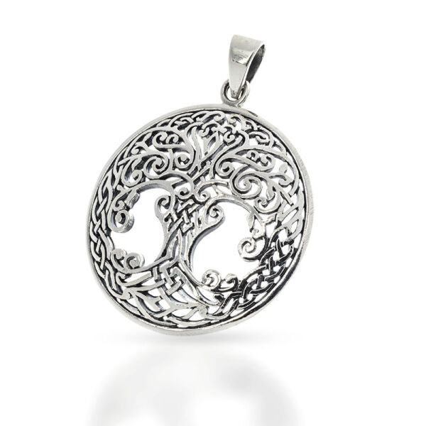 Lebensbaum-Anhänger mit Spiral- und Flechtornamenten aus 925er Silber