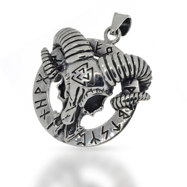 925 Sterling Silberanhänger - Steinbock mit nordischen Runen