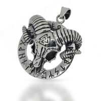 Hornschädel-Amulett mit Runenkreis und Valknut aus...
