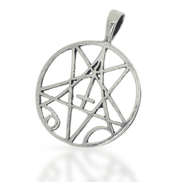 Pentagramm-Anhänger mit Kreuz und Zierbögen aus 925er Silber