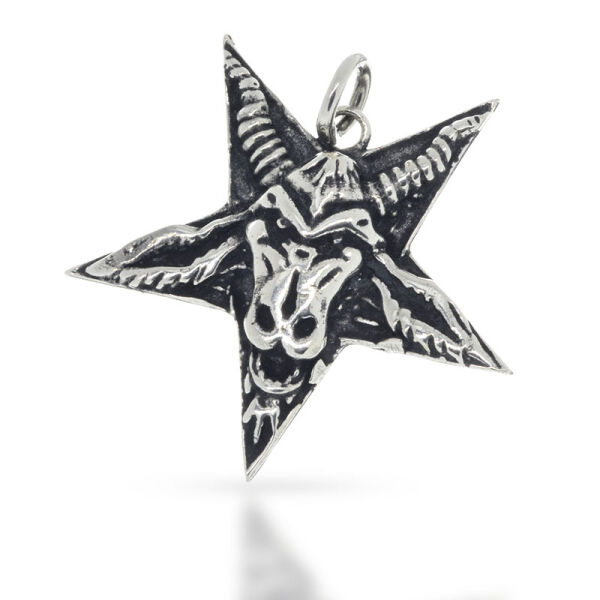 Baphomet-Sternanhänger mit Ziegenkopfrelief aus 925er Silber