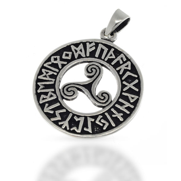 925 Sterling Silberanhänger - Triskele mit Runenkreis
