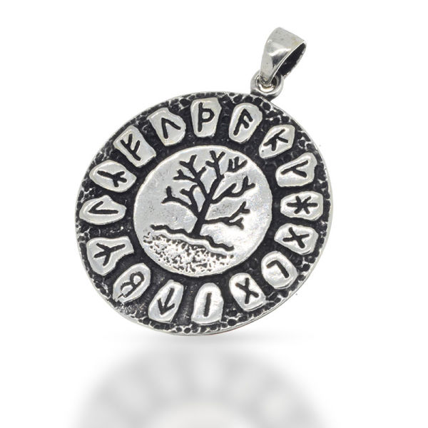 925 Sterling Silberanhänger - Großes Runenamulett "Yggdrasil"