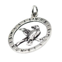 925 Sterling Silver Pendant - Runic Circle Hugin and Munin