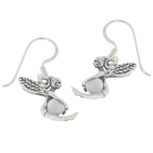 925 Sterling Silver Earrings - Fairy with Sphere - White