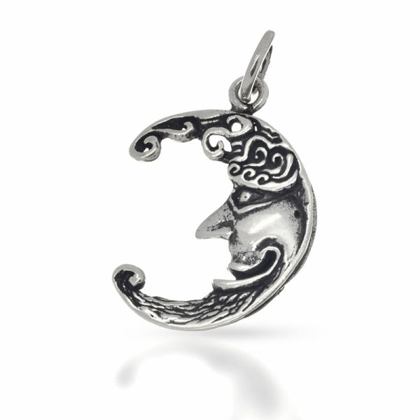 925 Sterling Silberanhänger - Sichelmond mit glücklichen und traurigem Gesicht