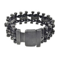 Stainless steel - leather bracelet with skulls