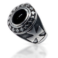 925 Sterling Silver Ring - Iron Cross with Onyx...