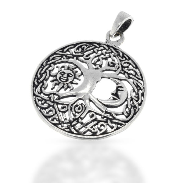 925 Sterling Silberanhänger - Weltenbaum Sonne und Mond