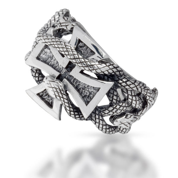 925 Sterling Silver Ring - Iron Cross "Snake Pit"