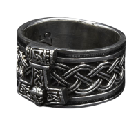 925 Sterling Silver Ring - Thors Hammer With Skull