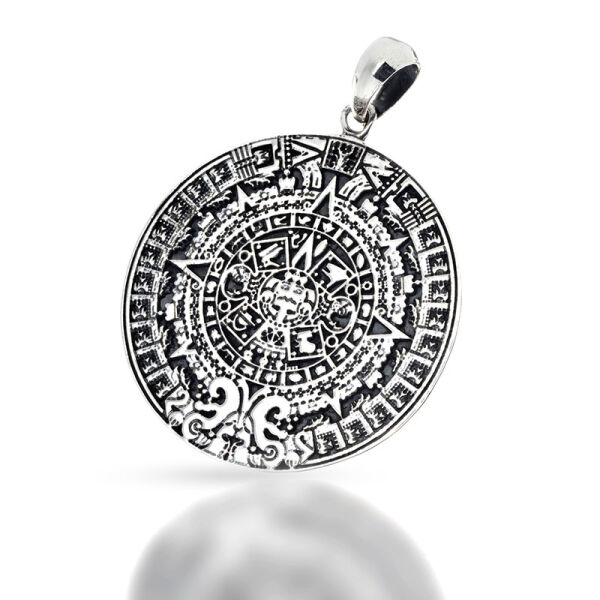 Aztekischer Sonnenstein-Anhänger mit Relief aus 925er Silber
