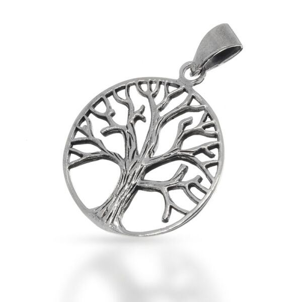 Lebensbaum-Anhänger mit schrägem Rindenstamm aus 925er Silber