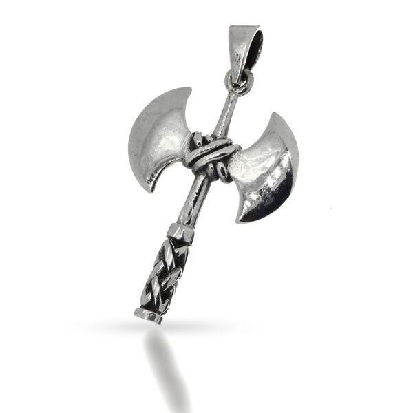 Doppelaxt-Anhänger „Tyr“ mit Flechtgriff aus 925er Silber