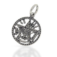 Pentagramm-Amulett mit Zeichen und Seilrand aus 925er Silber